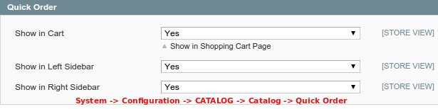 quick order magento settings